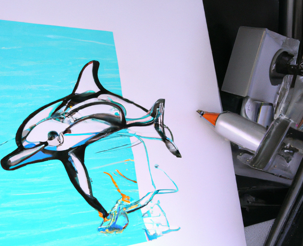 dalle-2 output A robot painting a picture of a dolphin in the style of Andy Warhol in an artist&rsquo;s studio lit by natural light