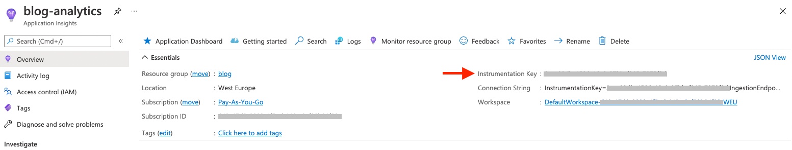 app insights instrumentation key